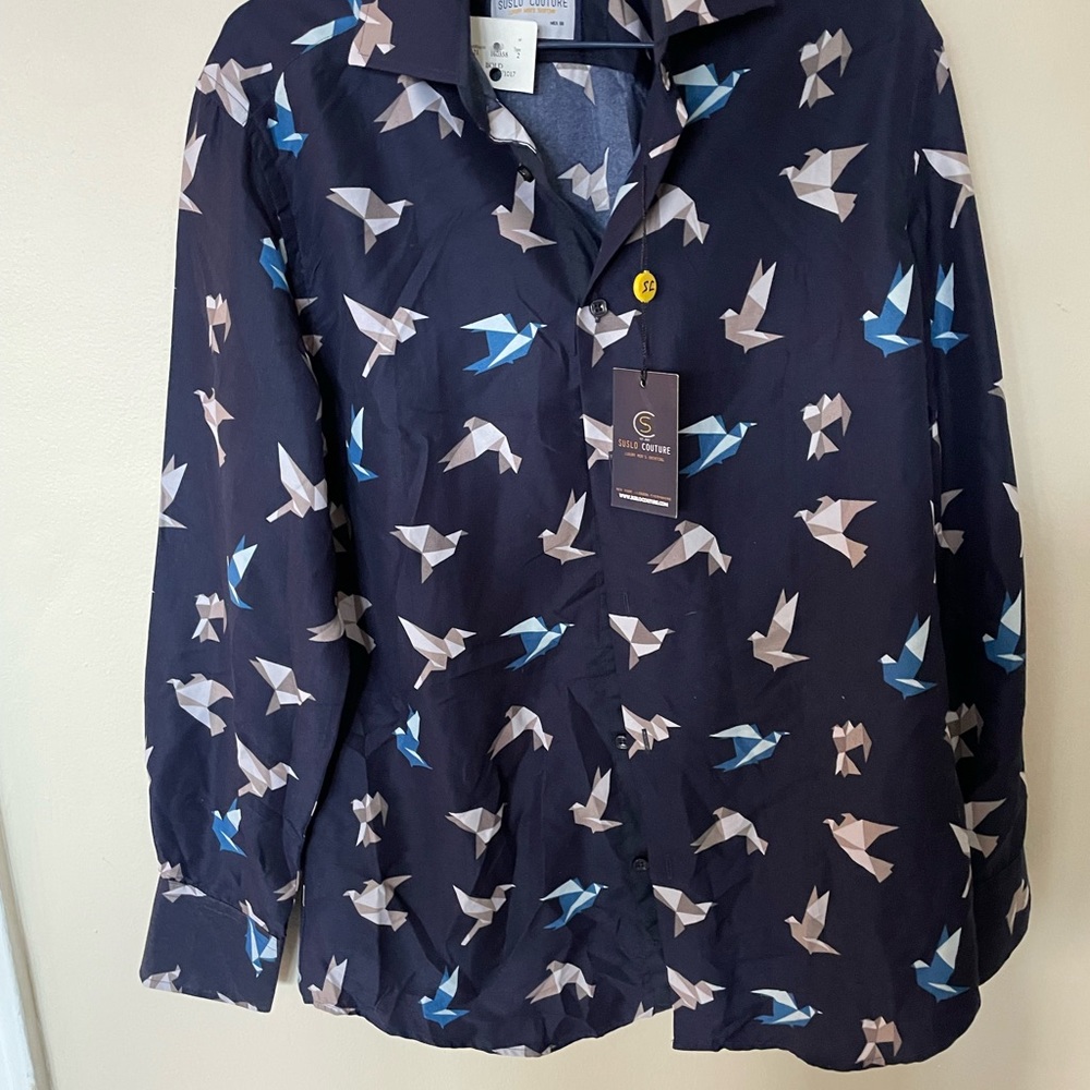 Men Dress Shirt with Paper Craine Motif
